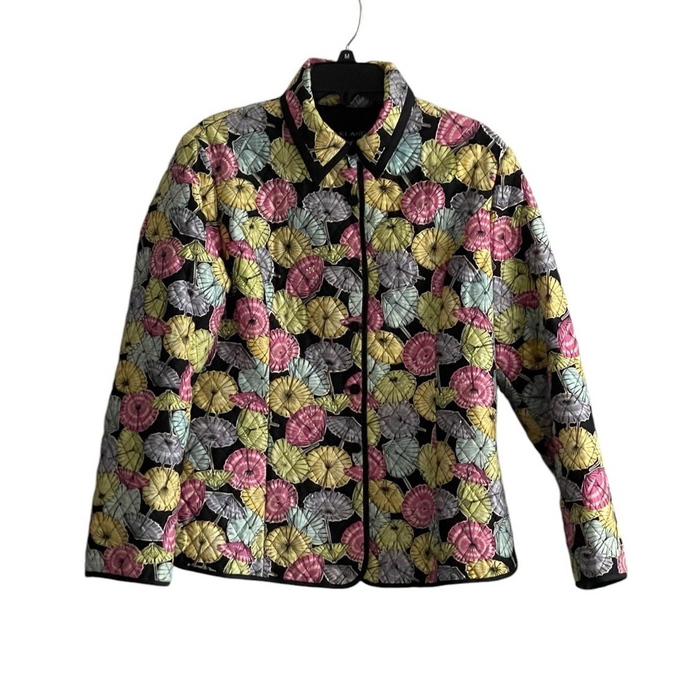 Silkland Women Jacket Multicolored Umbrellas Pure Silk Large Artsy Colorful
